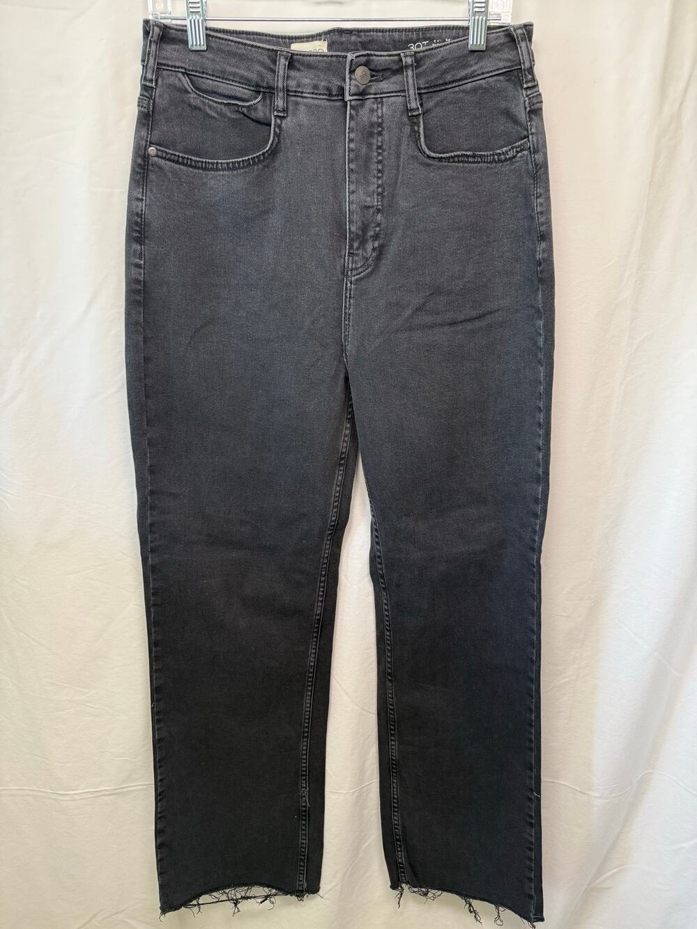 Pilcro High Rise Straight Leg Jeans, Frayed Hem, Gray Black, Size 30T
